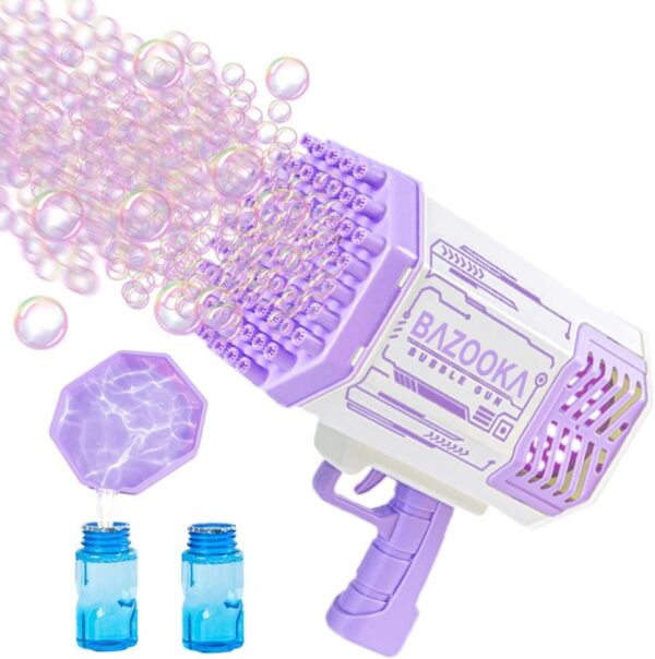 Bubble Machine Gun, Purple Bubble Gun with Lights/Bubble Solution, 69 Holes Bubbles Machine for Adults Kids, Summer Toy Gift for Outdoor Indoor Birthday Wedding Party - Purple Bubble Makers