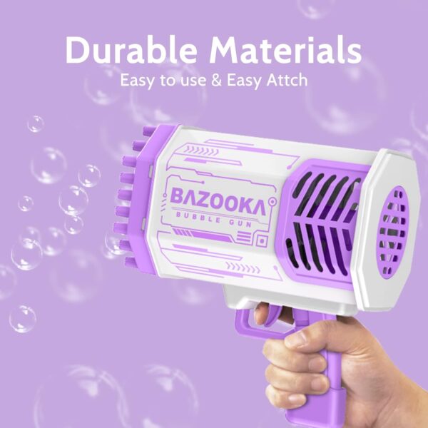 Bubble Machine Gun, Purple Bubble Gun with Lights/Bubble Solution, 69 Holes Bubbles Machine for Adults Kids, Summer Toy Gift for Outdoor Indoor Birthday Wedding Party - Purple Bubble Makers - Image 3