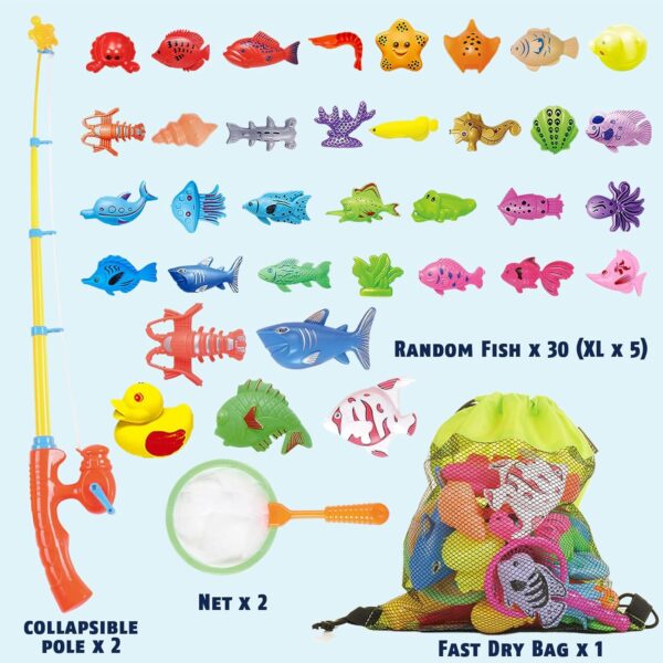 CozyBomB™ Magnetic Fishing Pool Toys Game for Kids - Water Table Bathtub Kiddie Party Toy with Pole Rod Net Plastic Floating Fish Toddler Color Ocean Sea Animals Gifts Age 3 4 5 6 Year Old - Image 2