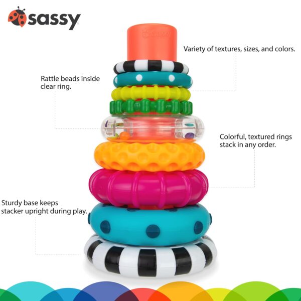 Sassy Stacks of Circles Stacking Ring STEM Learning Toy, Age 6+ Months, Multi, 9 Piece Set - Image 3