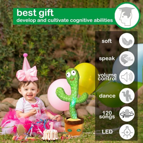 Pbooo Dancing Cactus Mimicking Toy,Talking Repeat Singing Sunny Cactus Toy 120 Pcs Songs for Baby 15S Record Your Sound Sing+Dancing+Recording+LED - Image 2