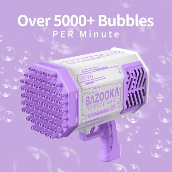 Bubble Machine Gun, Purple Bubble Gun with Lights/Bubble Solution, 69 Holes Bubbles Machine for Adults Kids, Summer Toy Gift for Outdoor Indoor Birthday Wedding Party - Purple Bubble Makers - Image 2