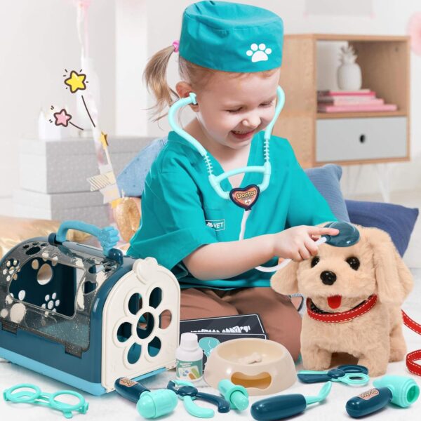 G.C 22Pcs Dog Toys for Kids Doctor Kit, Walking Barking Electronic Interactive Stuffed Dog Vet Kit Costume Pretend Play Puppy Pet Care Veterinarian Playset, Gifts for Kids Girls 3 4 5 6+ Year Old - Image 7