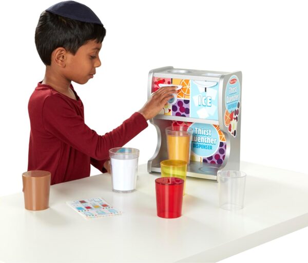 Melissa & Doug Wooden Thirst Quencher Drink Dispenser With Cups, Juice Inserts, Ice Cubes - FSC Certified - Image 9