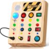 Busy Board Montessori Toys for Toddler, Wooden Sensory Board Switch Toy with Shape Sorter LED Light Up Toys Educational Plane Travel Activity for 1-6 Year Old Girls & Boys