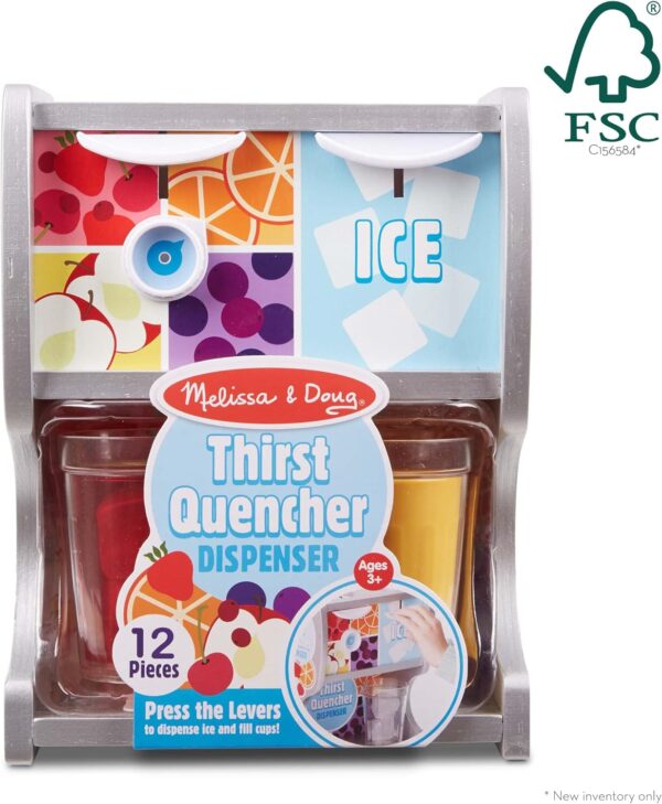 Melissa & Doug Wooden Thirst Quencher Drink Dispenser With Cups, Juice Inserts, Ice Cubes - FSC Certified - Image 4