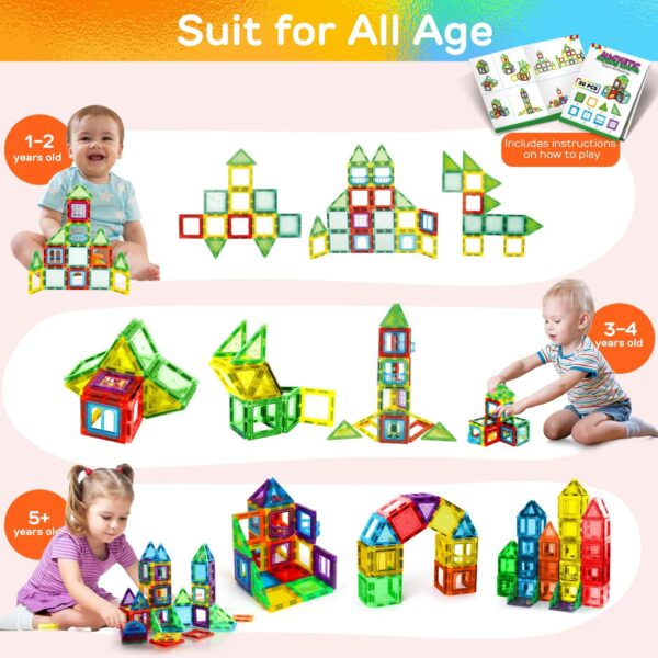 TOY Life Magnetic Tiles for Toddlers 3-5 Magnetic Blocks for Kids Ages 4-8 STEM Magnet Blocks Magnet Tiles Magnet Toys Kids Magnetic Building Tiles Building Blocks Kids Games for Boy Girl - Image 2