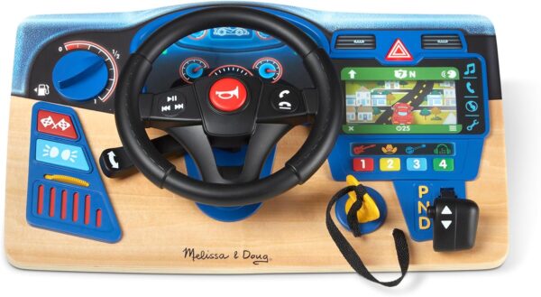 Melissa & Doug Vroom & Zoom Interactive Wooden Dashboard Steering Wheel Pretend Play Driving Toy - FSC Certified