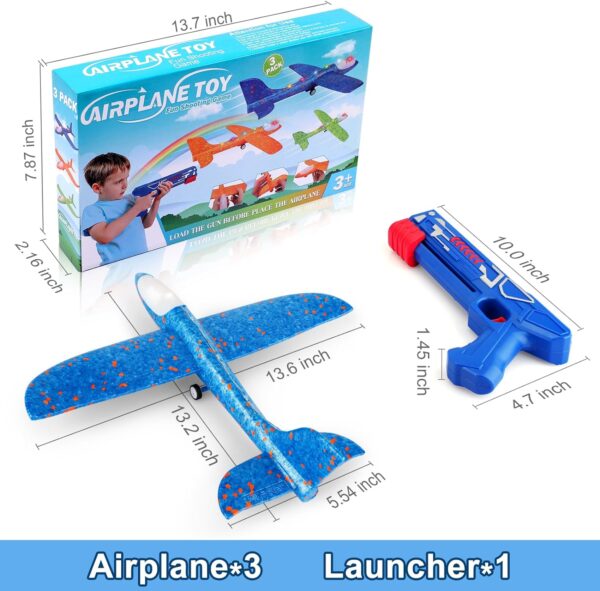 Fuwidvia 3 Pack Airplane Launcher Toys, 13.2'' LED Foam Glider Catapult Plane Toy for Boys, 2 Flight Modes Outdoor Flying Toys Birthday Gifts for Boys Girls 4 5 6 7 8 9 10 11 12 Year Old - Image 6