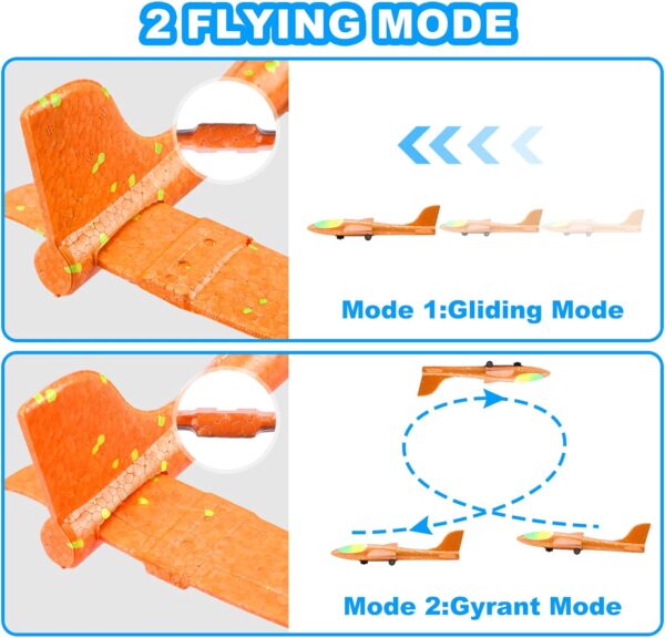 Fuwidvia 3 Pack Airplane Launcher Toys, 13.2'' LED Foam Glider Catapult Plane Toy for Boys, 2 Flight Modes Outdoor Flying Toys Birthday Gifts for Boys Girls 4 5 6 7 8 9 10 11 12 Year Old - Image 3