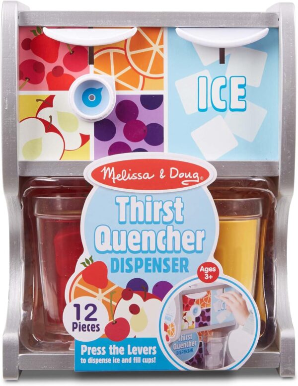 Melissa & Doug Wooden Thirst Quencher Drink Dispenser With Cups, Juice Inserts, Ice Cubes - FSC Certified - Image 3