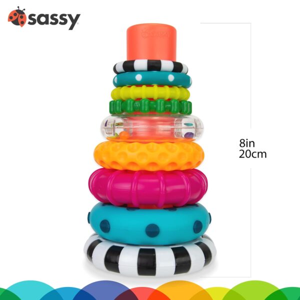 Sassy Stacks of Circles Stacking Ring STEM Learning Toy, Age 6+ Months, Multi, 9 Piece Set - Image 4