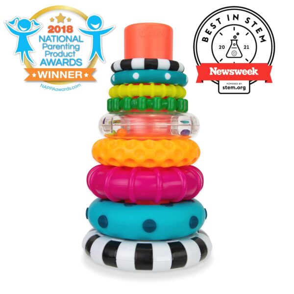 Sassy Stacks of Circles Stacking Ring STEM Learning Toy, Age 6+ Months, Multi, 9 Piece Set - Image 2