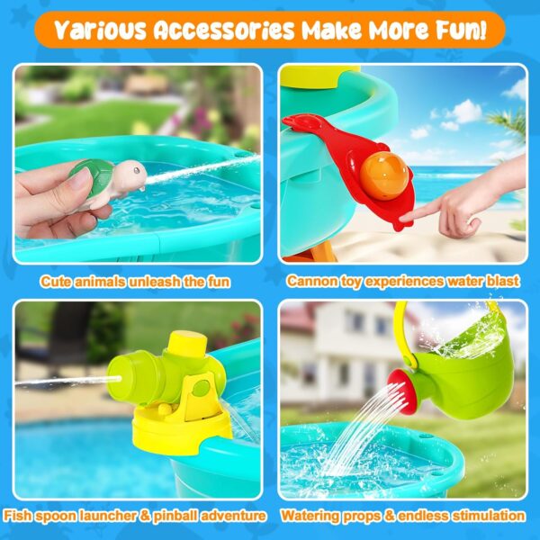 Upgraded Sand Water Table for Toddlers, Auto Water-Absorbing 3-Tier Outdoor Activity Table with Umbrella & 20PCS Water Toy Accessories, Outside Water Play Toys Sensory Table for Kids Summer Toy Gift - Image 5