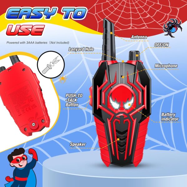 Spider Walkie Talkies for Kids: Toys Gifts for 3 4 5 6 7 8 9 Year Old Boys Girls Ages 5-7 Kids Walkie Talkies 2 Pack Outdoor Hiking 2 Way Radio Toy for 3-12 Year Old Boy Girl Birthday Gift Age 3-6 - Image 6