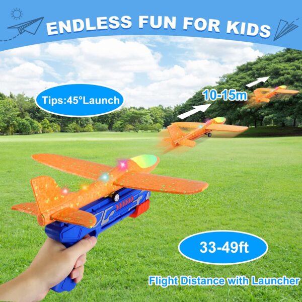 Fuwidvia 3 Pack Airplane Launcher Toys, 13.2'' LED Foam Glider Catapult Plane Toy for Boys, 2 Flight Modes Outdoor Flying Toys Birthday Gifts for Boys Girls 4 5 6 7 8 9 10 11 12 Year Old - Image 2