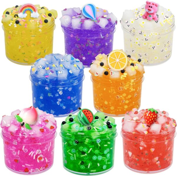 Jelly Cube Clear Slime Kit 8 Pack for Kids, Crunchy Slime, Stress Relief Toy, Party Favors for Girl Boys 6 7 8 9 10 11 12