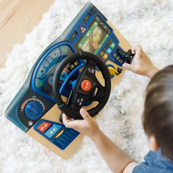 Melissa & Doug Vroom & Zoom Interactive Wooden Dashboard Steering Wheel Pretend Play Driving Toy - FSC Certified - Image 6