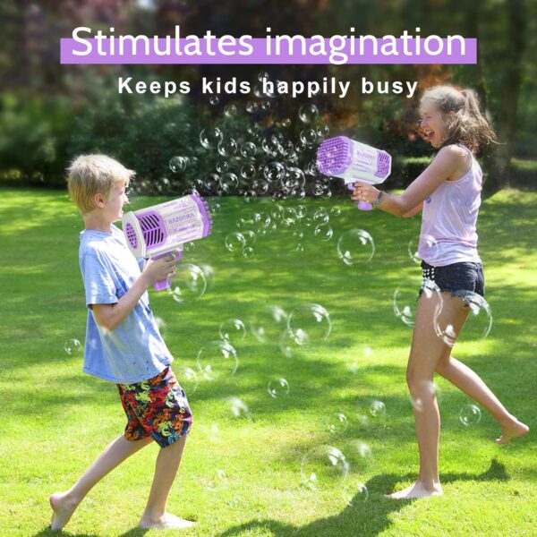 Bubble Machine Gun, Purple Bubble Gun with Lights/Bubble Solution, 69 Holes Bubbles Machine for Adults Kids, Summer Toy Gift for Outdoor Indoor Birthday Wedding Party - Purple Bubble Makers - Image 5