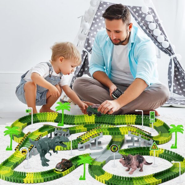 Dinosaur Toys, 252 PCS Create A Dinosaur World Road Race Tracks, Flexible Track Playset, 2pcs Dinosaur Car for 3 4 5 6 Year Old Boys Girls Best Gift - Image 7