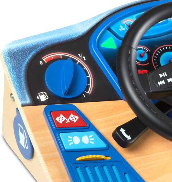 Melissa & Doug Vroom & Zoom Interactive Wooden Dashboard Steering Wheel Pretend Play Driving Toy - FSC Certified - Image 5