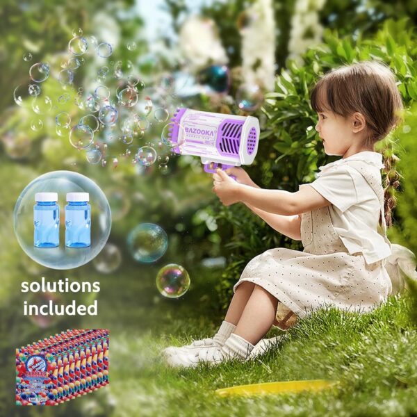 Bubble Machine Gun, Purple Bubble Gun with Lights/Bubble Solution, 69 Holes Bubbles Machine for Adults Kids, Summer Toy Gift for Outdoor Indoor Birthday Wedding Party - Purple Bubble Makers - Image 6