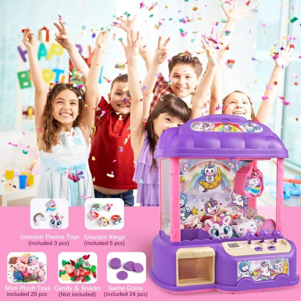 Unicorn Claw Machine for Kids,Mini Vending Candy Grabber Machines ,Electronic Arcade Claw Game Machine for Girls Boys,Prize Dispenser Toys for Party Birthday Easter Gifts with 28 Mini Plush Toys - Image 3