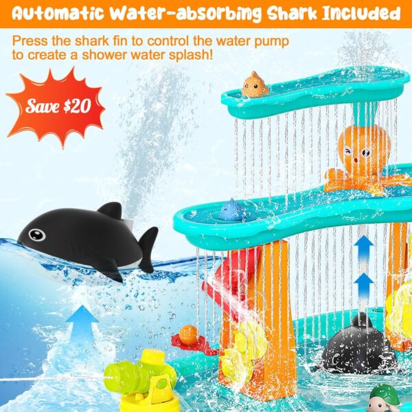 Upgraded Sand Water Table for Toddlers, Auto Water-Absorbing 3-Tier Outdoor Activity Table with Umbrella & 20PCS Water Toy Accessories, Outside Water Play Toys Sensory Table for Kids Summer Toy Gift - Image 3