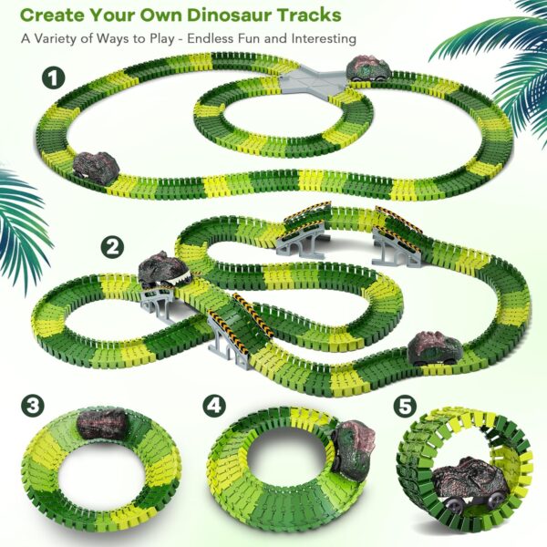 Dinosaur Toys, 252 PCS Create A Dinosaur World Road Race Tracks, Flexible Track Playset, 2pcs Dinosaur Car for 3 4 5 6 Year Old Boys Girls Best Gift - Image 3